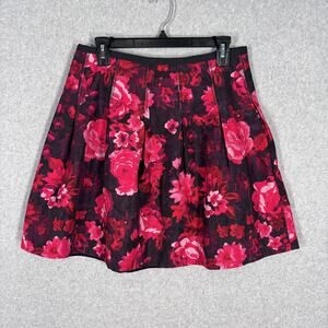 GAP Pleated Skirt Size 4 Red Pink Pockets Roses Maximalist Loud Romantic Dark